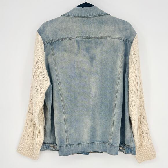 POL Lightwash Denim Cream Crochet Sleeve Jacket Size XL - Picture 2 of 7